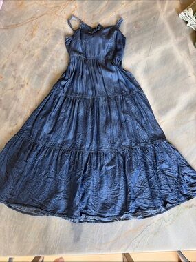 Zunie Navy Blue Tiered Maxi Dress with Adjustable Straps